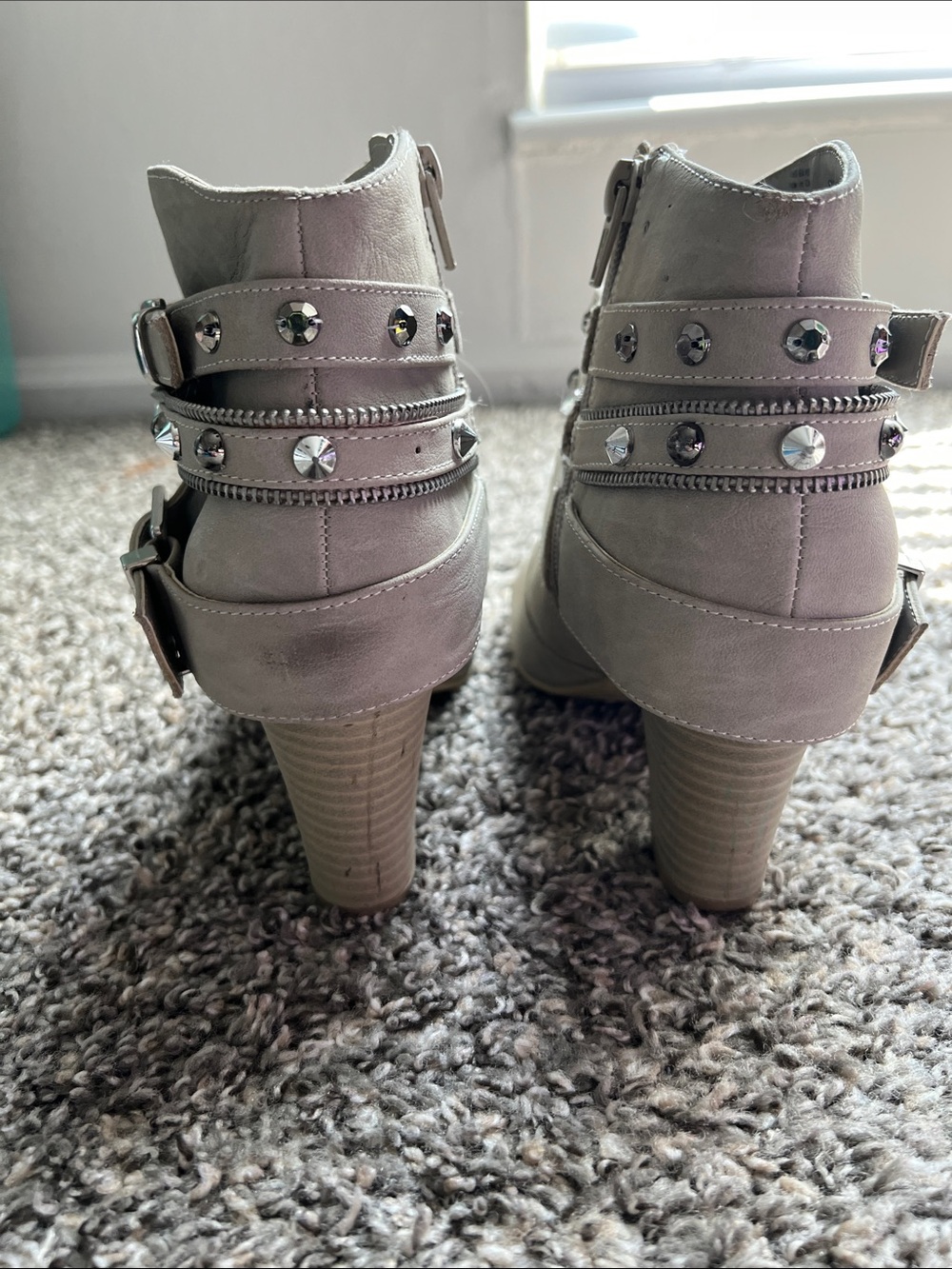 JLo Studded Buckle Ankle Booties in Light Gray - Picture 5 of 9
